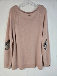 NEW BARBOUR PENDLE CREW Blush Pink Wool Cashere Sweater Elbow Patches US 14 NWT - Picture 1 of 9