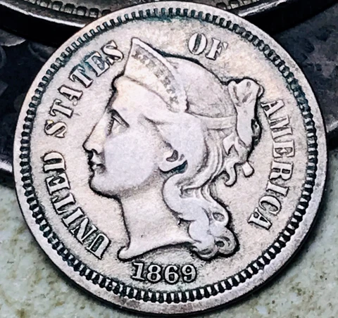 1869 Three Cent Nickel Piece 3C Ungraded Circulated Choice US Type Coin CC18626 Cover