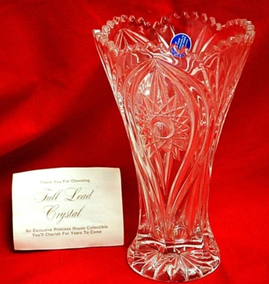 Jarrón vintage de cristal de plomo completo Princess House de 8,5" Alemania Occidental S7803 Foto 1 de 4