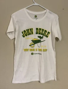 John Deere Damen T-Shirt Größe L grün kurzärmelig 100 % Baumwolle NEU mit Etikett - Bild 1 von 3