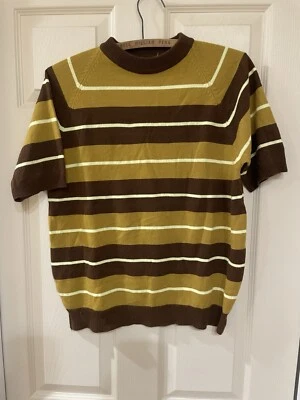 Vintage 60s Penney Town Craft Plus Short Sleeve Striped Knit Sweater Acrylic - Image 1 of 4