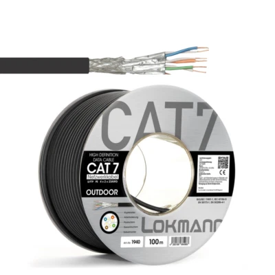 OEM Cable de red exterior 100 m CAT 7 cable de instalación 1000 MHz cable de tierra, negro