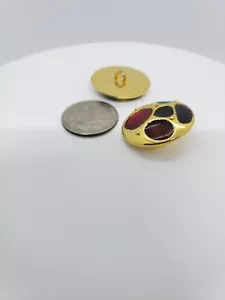 2 Gold Tone Red Green Enameled Round Sewing Shank buttons Crafts 1" wide - Picture 1 of 6