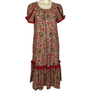 Vintage Kayla-g Hawaii ruffled Muu Muu cotton red floral dress sz Medium - Picture 1 of 11