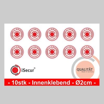 EASYDRUCK24.DE 10 Stück Aufkleber Alarm Alarmgesichert, innenklebend, 20mm Durchm. I Art. 004