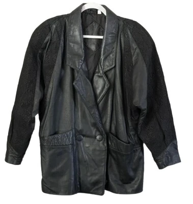 Abrigo De Colección Años 80 Preston & York Cuero Talla M Negro Repujado Paisley Gamuza Moderno Foto 1 de 4