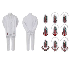 Baby Boy Teen Communion Formal White Suit Silver Virgin Mary on Stole SM-20 - Picture 1 of 20