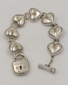 Tiffany & Co. 1994 Heart Lock Bracelet Sterling Silver 18K Yellow Gold Authentic - Picture 1 of 6