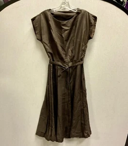 Vintage 1950s Brown House Dress With Belt Handmade MCM VLV 50s - Picture 1 of 4