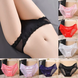 Shiny Satin Lace Knickers Sexy Briefs Women Underwear Lace Panties Seamless - Picture 1 of 20