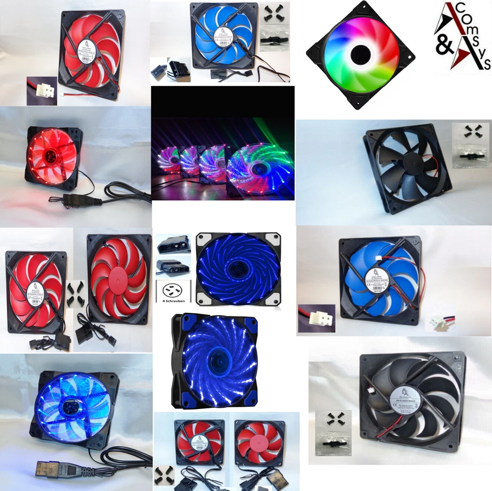 Lüfter PC Gehäuse Netzteil RGB LED 8cm 12cm 14cm 2 / 3 / 4 Pin DC 12V sehr leise - Bild 1 von 1