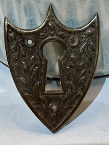 Französisches Antik Messing Rosette Skelett Schlüsselloch Paris Frankreich Schildform - Bild 1 von 6
