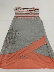 Desigual Women Sleeveless Tunic Top Medium Grey Striped Viscose - Picture 1 of 5