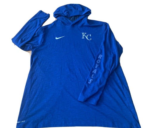 Nike Tee Kansas City Royals Baseball Hooded Shirt Long Sleeve Men’s XL Blue Cover