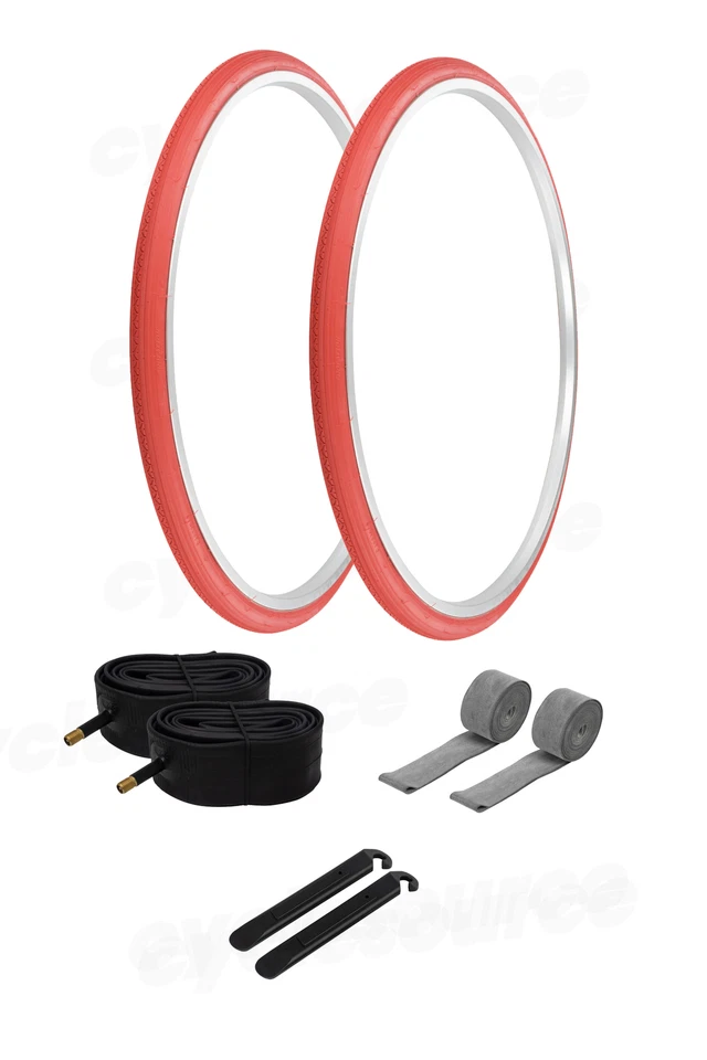 Pneus vermelhos para bicicleta 27 x 1 1/4 + tubos Bike Touring Road Slick PRO+ - Imagem 1 de 1