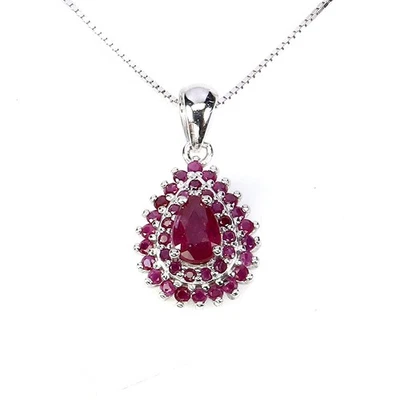 925 Sterling Silver Necklace Pear Ruby 6x4mm Natural Gemstone Jewelry 18inches - Image 1 of 4