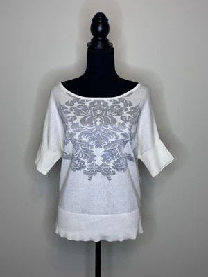 New York & Co - Nueva Blusa Camisa Mangas 3/4 Cuello Barco Blanco Plata Talla M Foto 1 de 4
