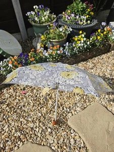 Cath Kidston Fulton Grey Yellow White Flowers Mini Compact Handbag Umbrella GC - Picture 1 of 8