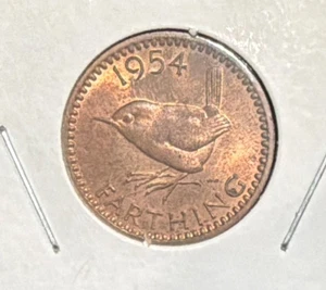 1954 GREAT BRITAIN FARTHING HIGH GRADE BRONZE COIN-20MM-KM#895 - Picture 1 of 4