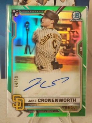2021 Bowman Chrome Rookie Autographs Jake Cronenworth Green Parallel /99 - Image 1 of 2
