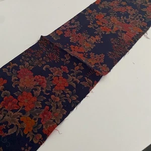 Bird in Navy Bloom #E 6.5x37 Vintage Japanese Kimono Silk Fabric Panel RU24 - Picture 1 of 6