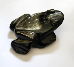 Vintage 4" geschnitzt Gold-Glanz schwarz Obsidian Stein Frosch Figur Mexiko - Bild 1 von 12