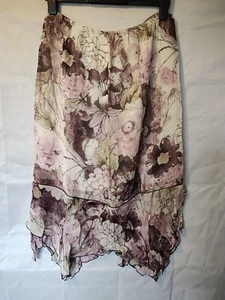ROMANO Morado Rosa Estampado Floral Forrado Gasa Bajo la Rodilla Falda Talla 18 - Imagen 1 de 2