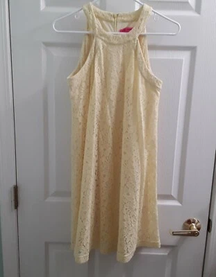 Betsey Johnson Yellow Floral Lace Sleeveless Halter Mini Dress Women's Size 2 - Image 1 of 4