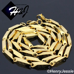 24"MEN Stainless Steel 4mm Gold Plated Greek Key Arrow Bullet Necklace Bracelet - Picture 1 of 3