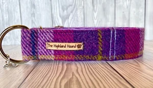 1.5" Peony Harris Tweed Fishtail Martingale Dog Collar Greyhound Whippet Lurcher - Picture 1 of 8