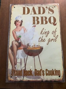 Pinup Art Metal Sign Girl Cooking On Grill - Picture 1 of 1