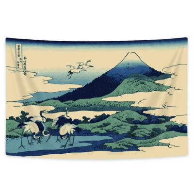 Ukiyo-e Crane Extra Large Tapestry Wall Hanging Art Fabric Japanese Background - Image 1 of 4