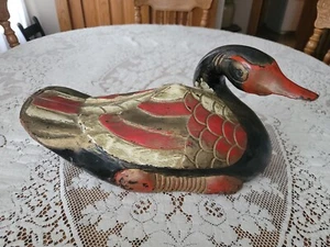 Vintage Solid Wood Carved Black Goose Swam Figurine Asian 15.5"L - Picture 1 of 16