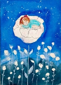 ACEO Original Watercolour Dreams, Fantasy, Girl, Imagination,Night,STARS,flower - Picture 1 of 5