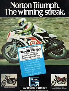 1975 Triumph Trident Motorcycle Racing Original Rare Print Ad - Picture 1 of 1