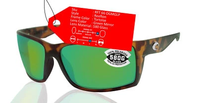 Lente polarizada de vidrio espejo verde marco tortuga Costa Del Mar Reefton 580 Foto 1 de 4
