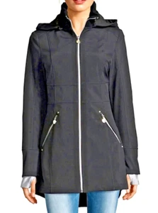Betsey Johnson Soft Shell Hood Jacket Coat Sz M Black Water Repellant Thumb Hole - Picture 1 of 18