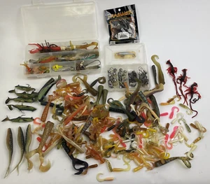 Huge Lot Bass Fishing Soft Lure - Worms Minnows Jig Grub Fishtrap Plastic Rubber - Picture 1 of 19