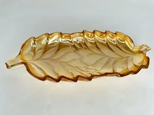 Leaf Luster Candy Nut Dish Carnival Glass Fall Vintage Orange Peach Color - Picture 1 of 9
