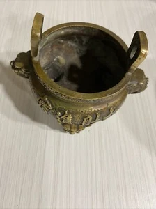 3” China brass wealth Foo Fu Dog Lion beast head statue Incense Burner censer - Picture 1 of 5