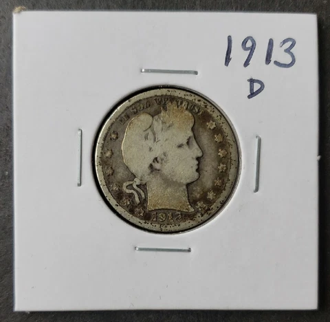 1913 D 25c Barber Silver Quarter Dollar Cover
