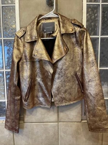 Anthropologie Metallic Bronze Faux Leather Moto Jacket Size Small - Picture 1 of 6