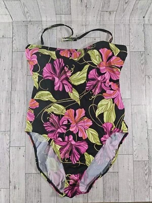 Maiô Feminino Vintage Spiegel One Piece 14 Preto Rosa Floral Haulter  - Imagem 1 de 4