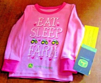 John Deere Niñas Pijama Rosa Top con COMER DORMIR GRANJA Rosa-Fondos Largos con Tractores JD Foto 1 de 4
