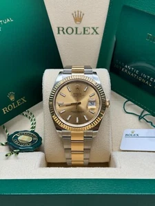 Rolex Datejust 41 Champagne Stick Dial Two Tone Yellow Gold Fluted Bezel Oyster - Picture 1 of 5