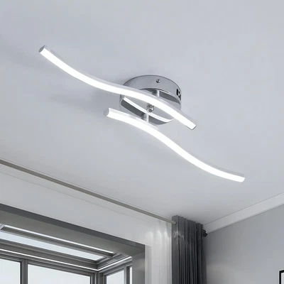 Plafoniera a LED, 14 W, 1260 Lm, a 2 Luci Curve, in Argento, 6500 K, Lampada Da  - Immagine 1 di 4