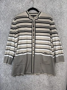 Cárdigan Ming Wang XL tostado negro punto rayas chaqueta minimalista trabajo carrera - Imagen 1 de 10
