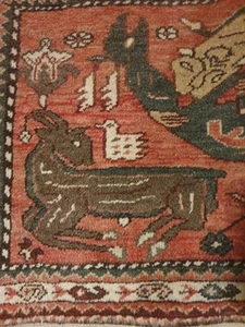Vintage Handgeknüpfte Perser Orientteppich Tiere Motiv 60×113cm Jagdszene ,Wolle - Bild 1 von 13