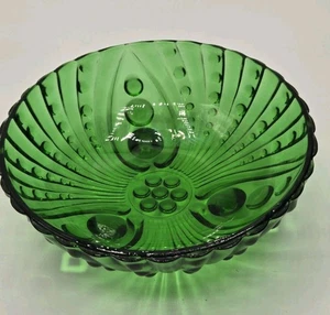 VINTAGE ANCHOR HOCKING EMERALD GREEN FOOTED BURPLE SMALL GLASS BOWL (4.5") - Picture 1 of 5