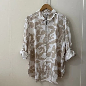 Neu mit Etikett Chico's bügelfrei Leinen Blätter Radierung Tunika Rollriegel Ärmel 3,5 US 18 Küste - Bild 1 von 16